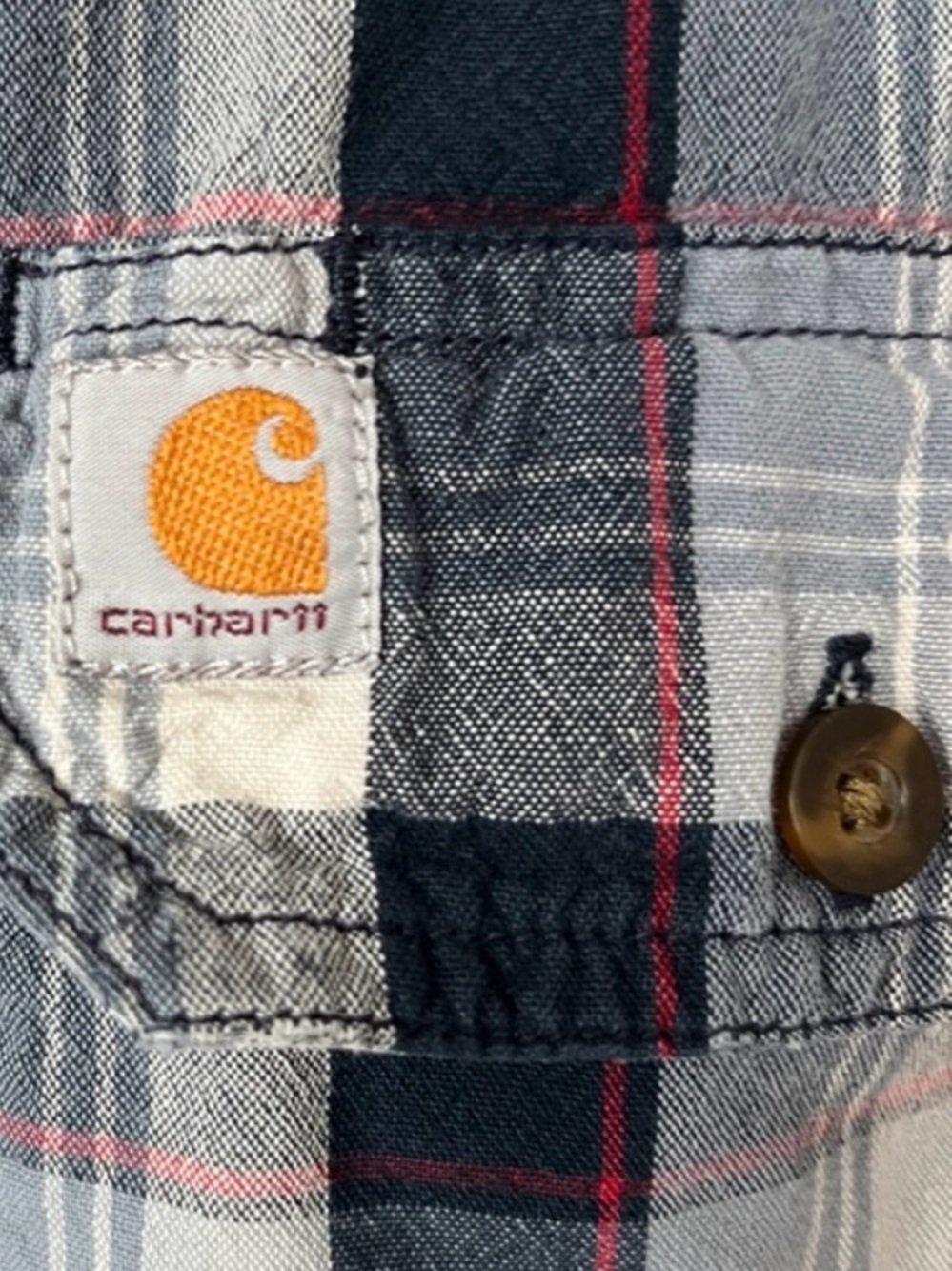 Carhartt Plaid Shirt M Relaxed Fit Blue Gray Cotton Distressed Workwear Classic - Picture 1 of 9